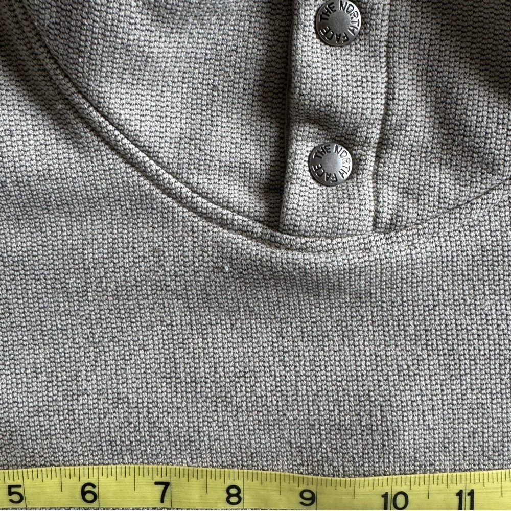 North Face Gray Button-Up Hoodie Light Grey Heather Collar Snaps Sweatshirt S/M - Picture 10 of 12